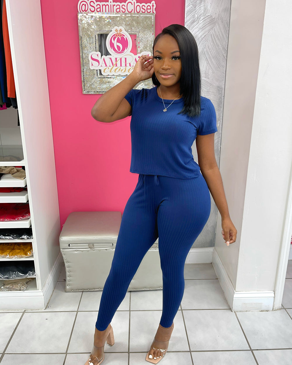 Short Sleeve Legging Set-Navy