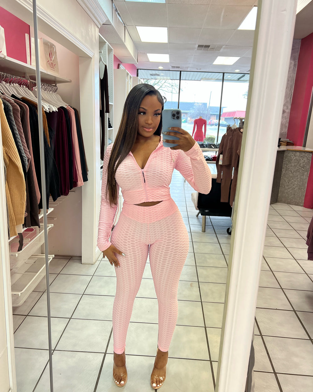 Crop Bombshell Active Set-Pink