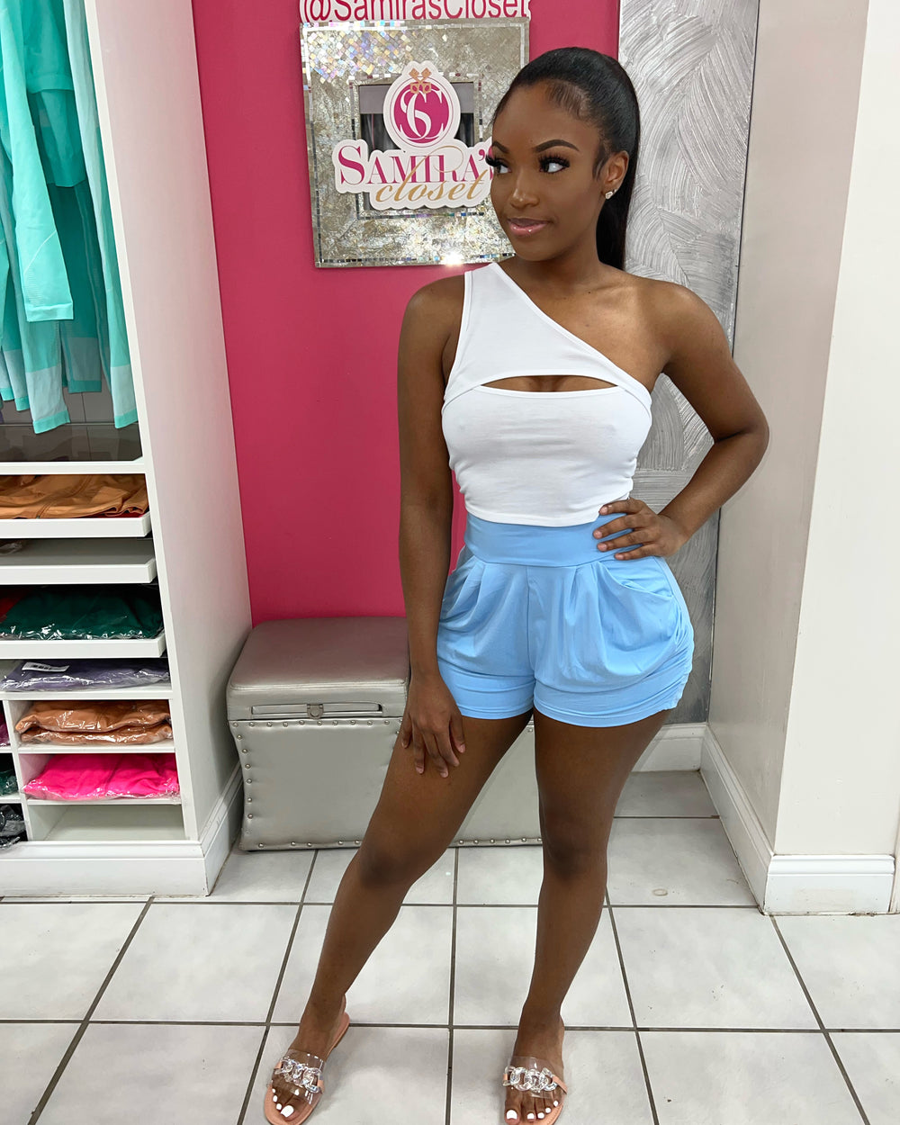 Cool Me Down Shorts-Dusty Blue