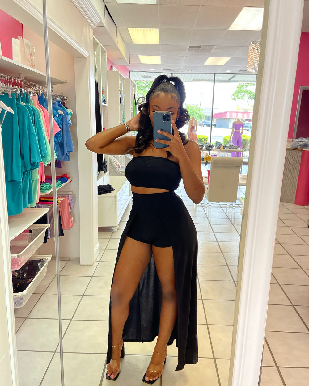 Tube Top Skort Maxi Set-Black