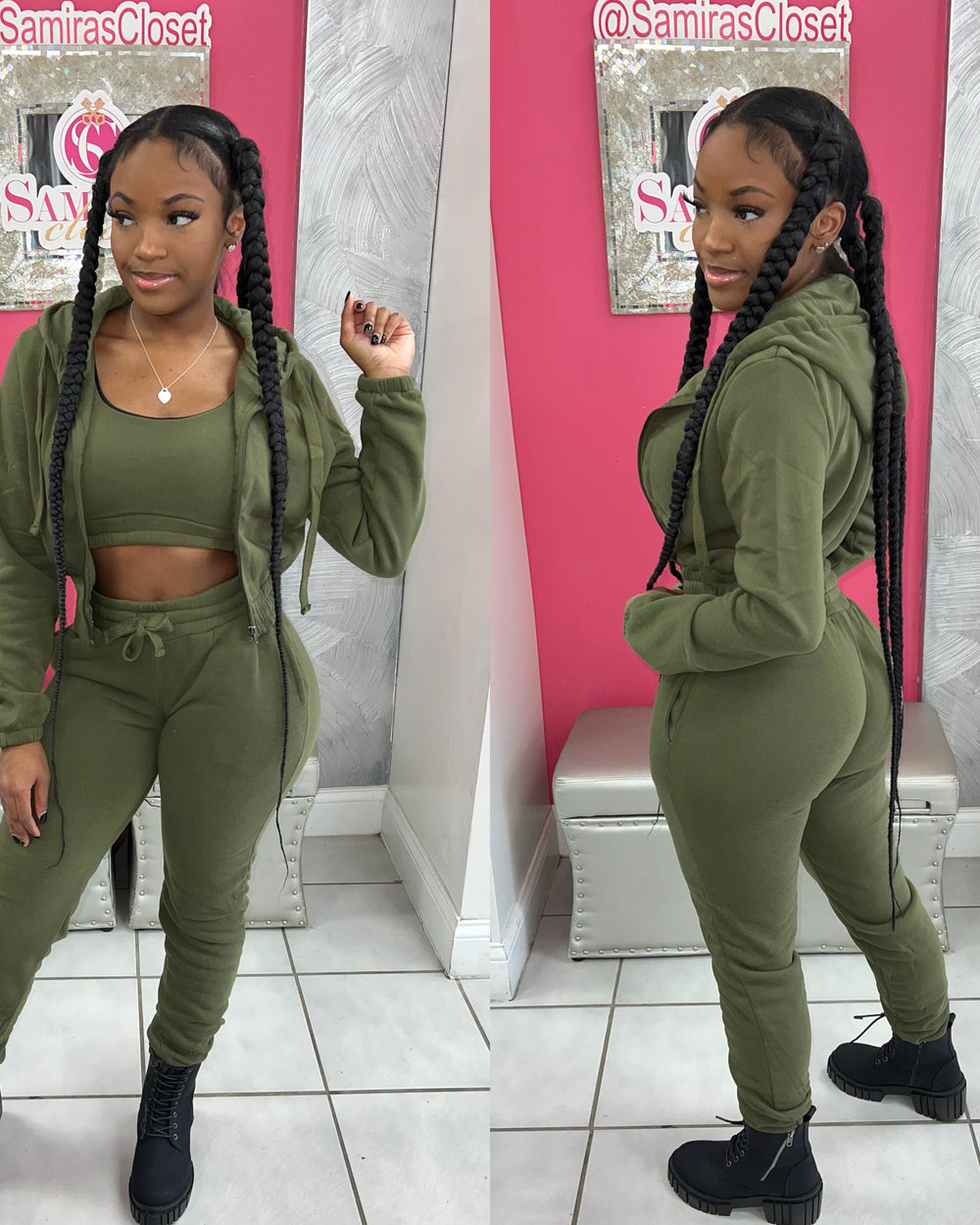 Set The Mood 3pc Jogger Set-Olive