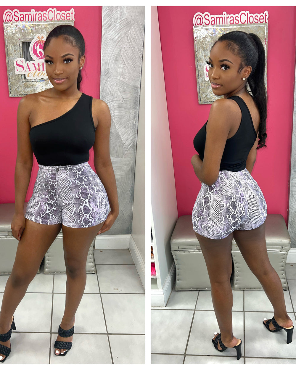 Extra Stretch Highwaist Denim Shorts- Snakeprint