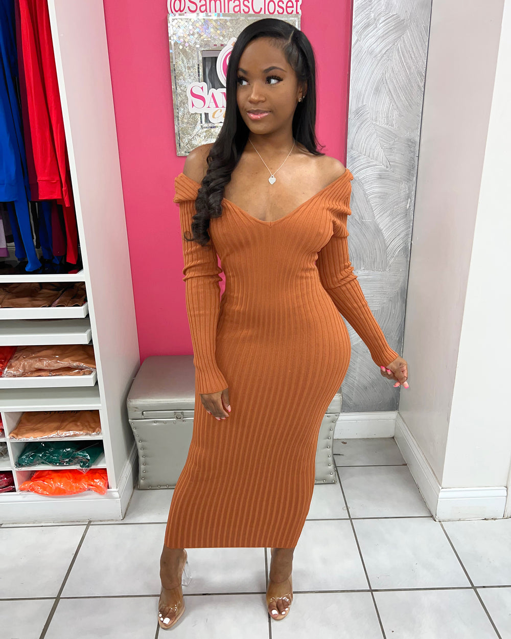 Body Sculpting Sweater Dress-Rust