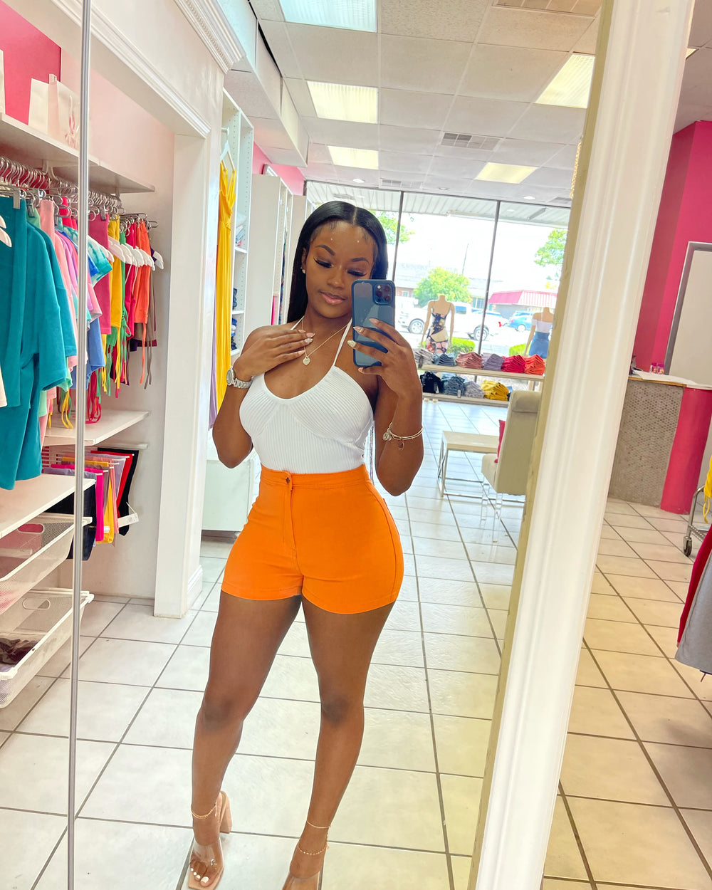 Extra Stretch Highwaisted Shorts-Orange