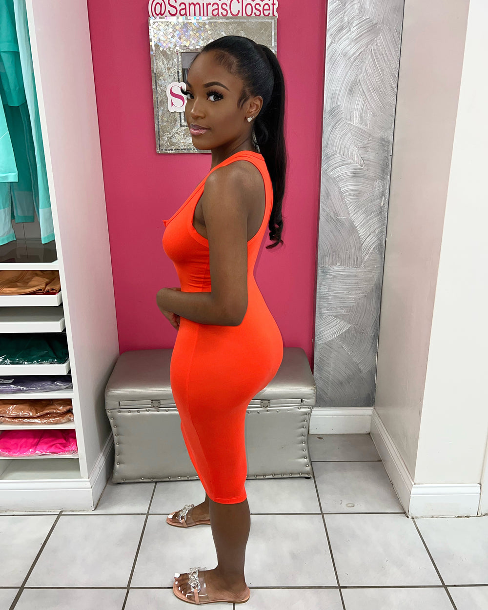 V-Cut BodyCon Dress-Red