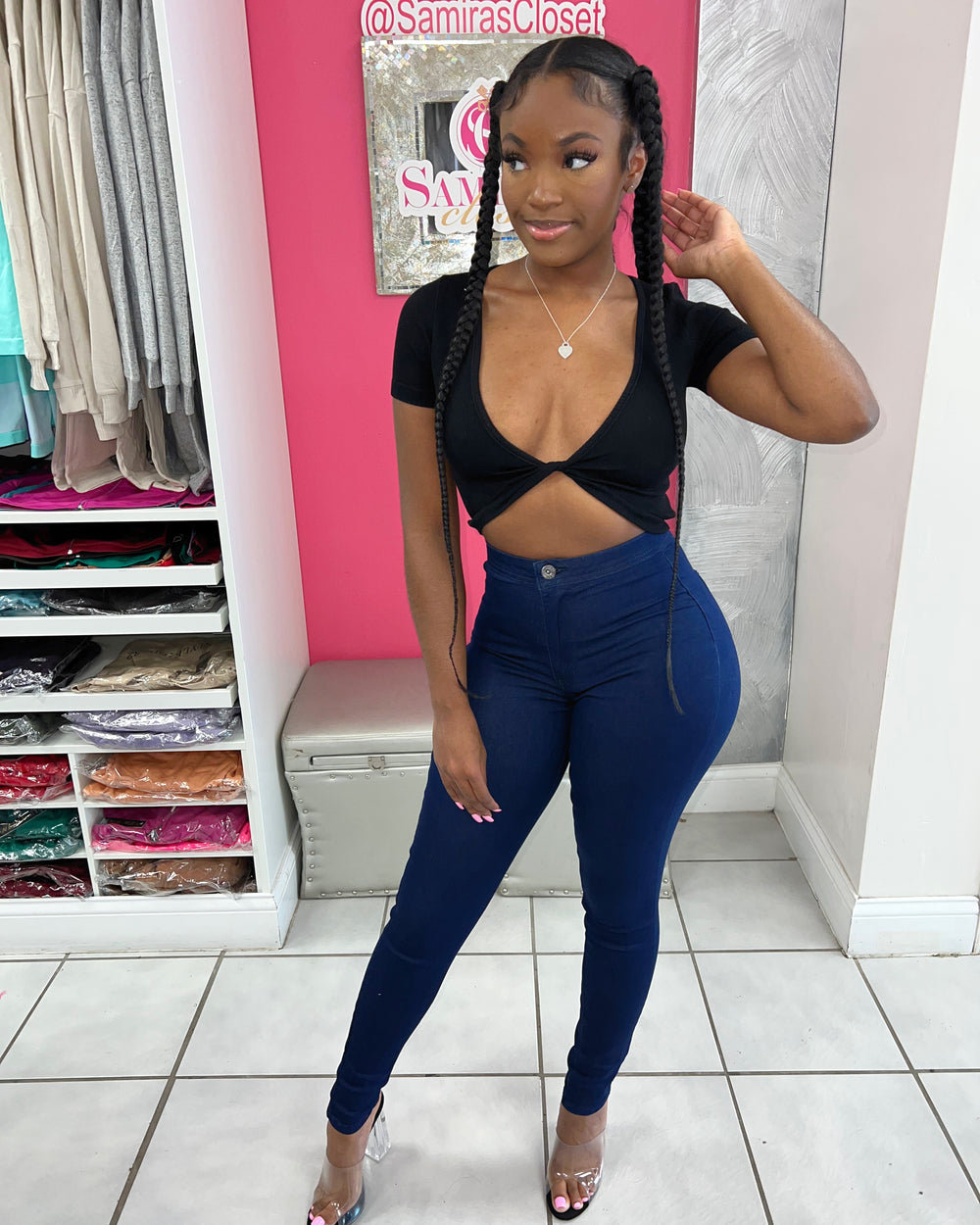 Extra Stretch Highwaisted Denim-Dark Blue
