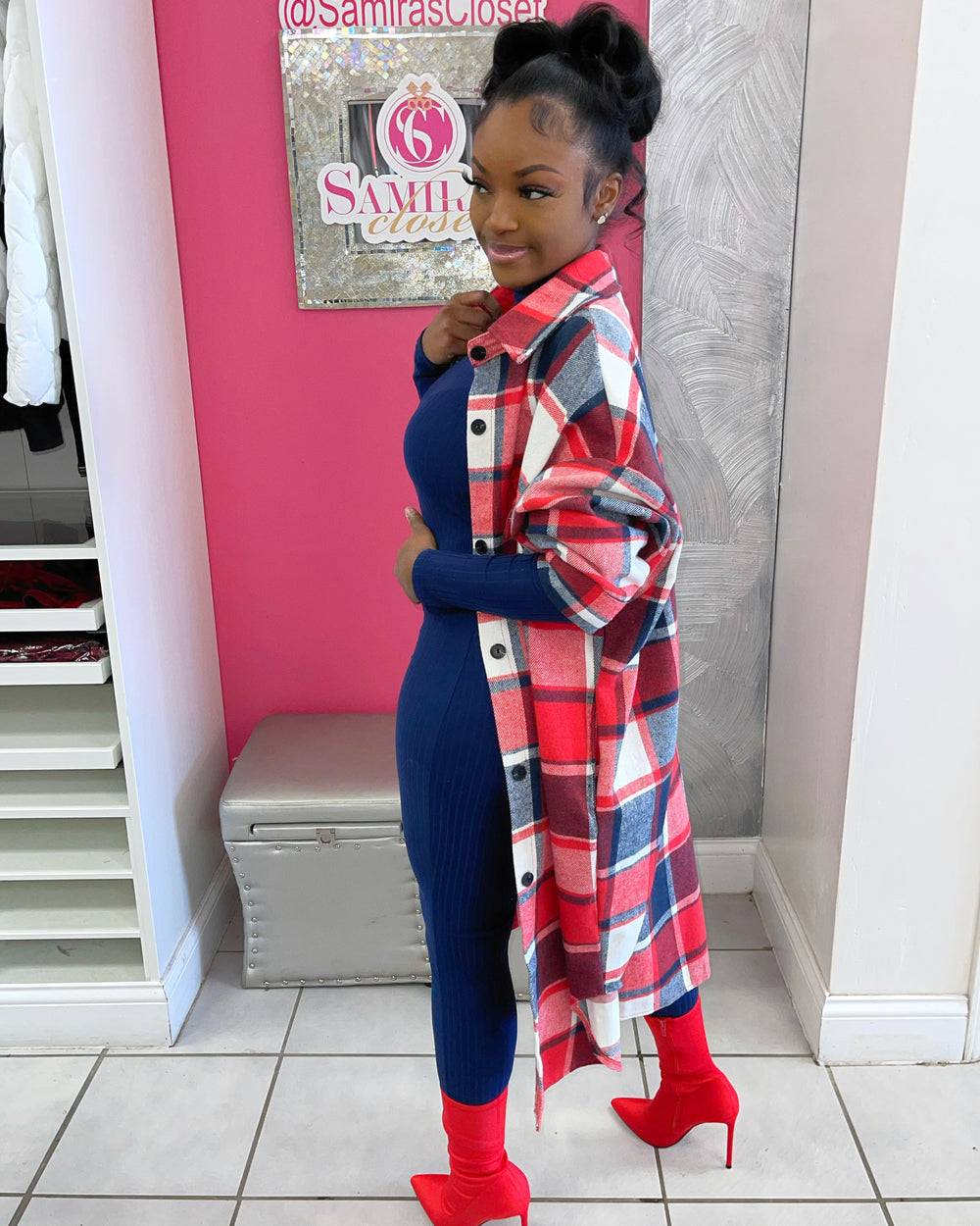 Mock Neck Long Sleeve Jumpsuit-Navy