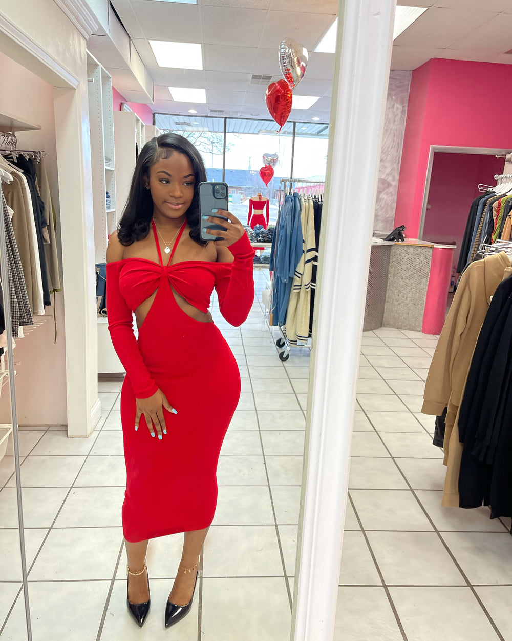 Halter Tie Dress-Red