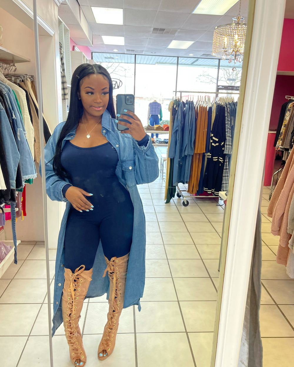 Bottom Down Denim Trench