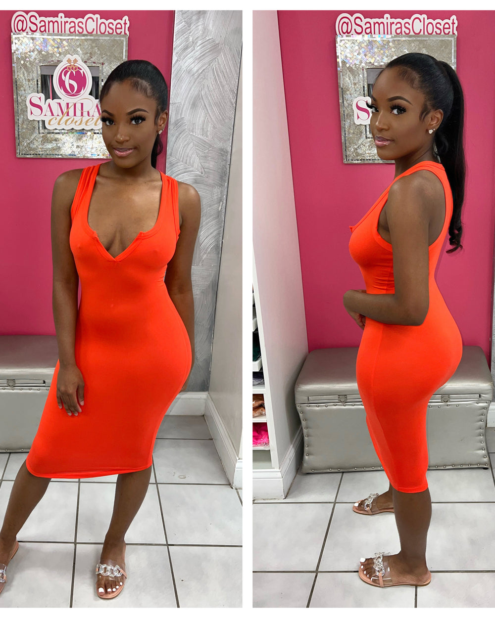 V-Cut BodyCon Dress-Red