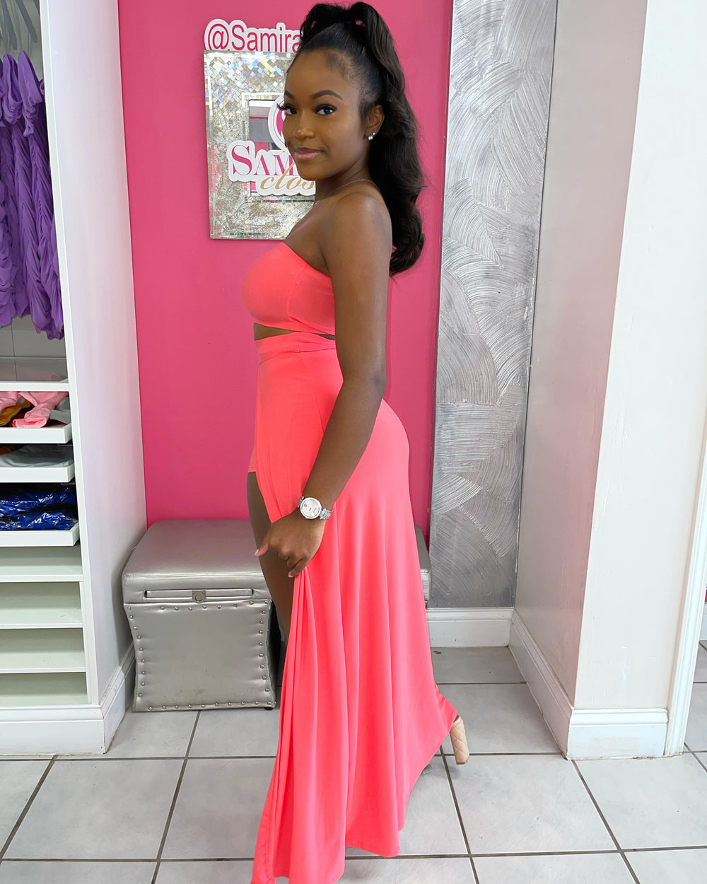 Tube Top Skort Maxi Set-Coral