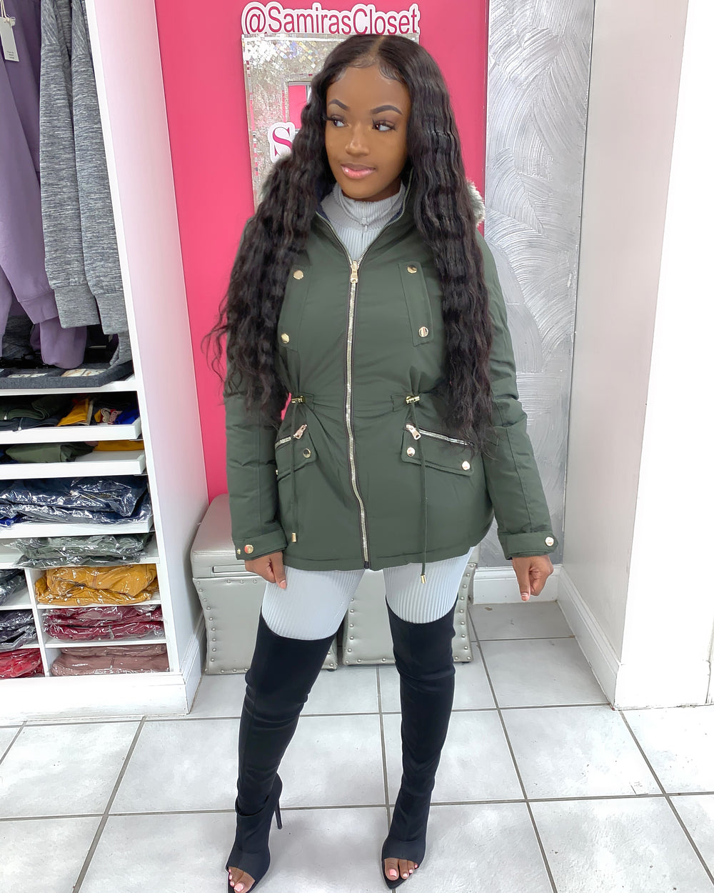 Reversible Jacket with Faux Fur hood- Black/Olive