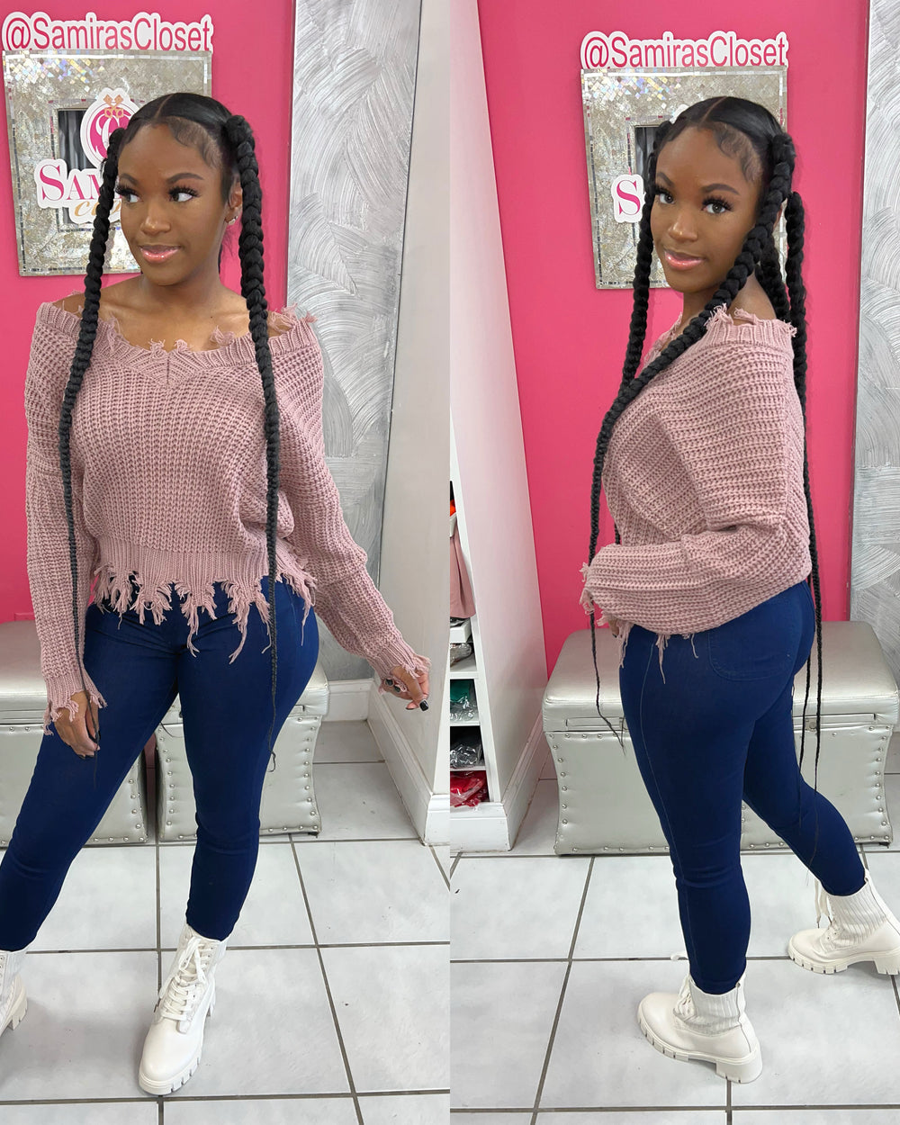 Slouchy Distressed Sweater-Mauve