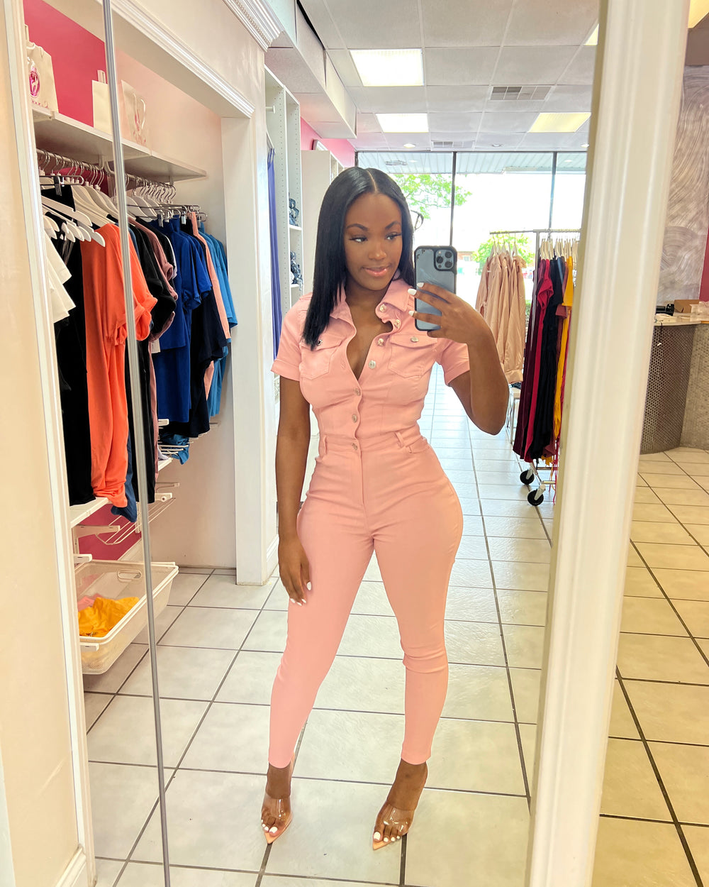 So Denim Jumpsuit-Dusty Pink
