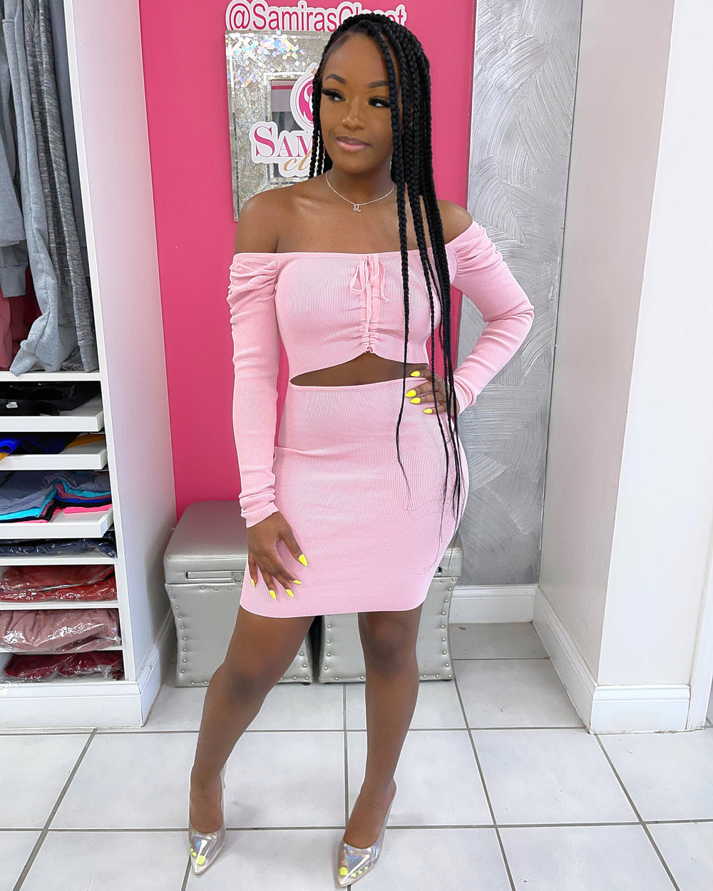 Scrunchy Peek Dress-Blush