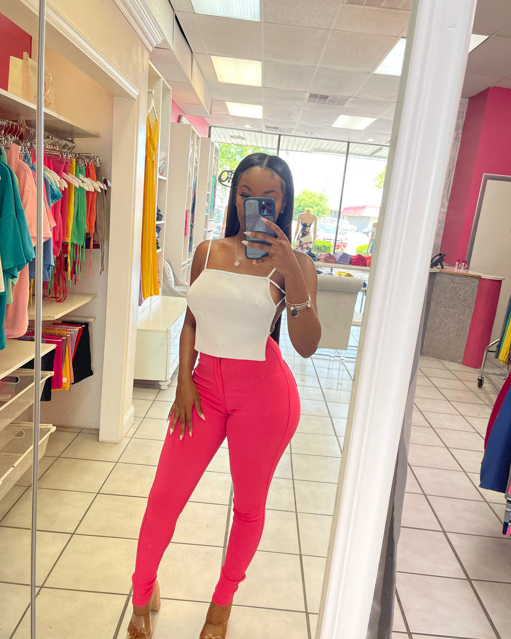 Extra Stretch Highwaisted Denim-Rose Pink