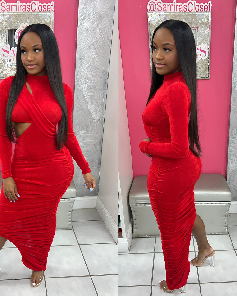 Not So Boujee Midi Dress-Red