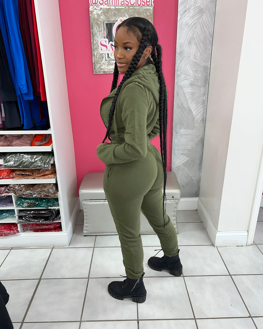 Set The Mood 3pc Jogger Set-Olive