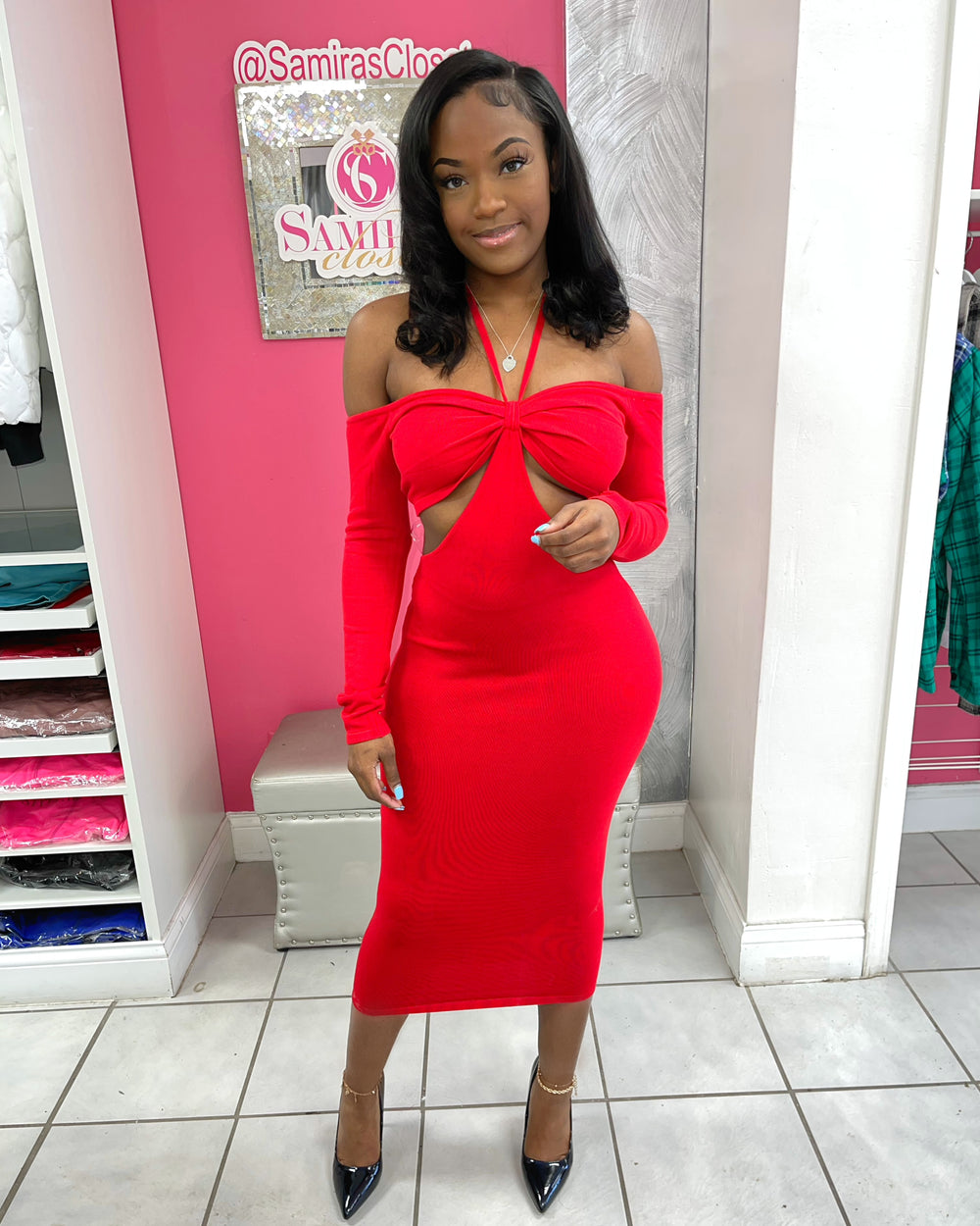 Halter Tie Dress-Red