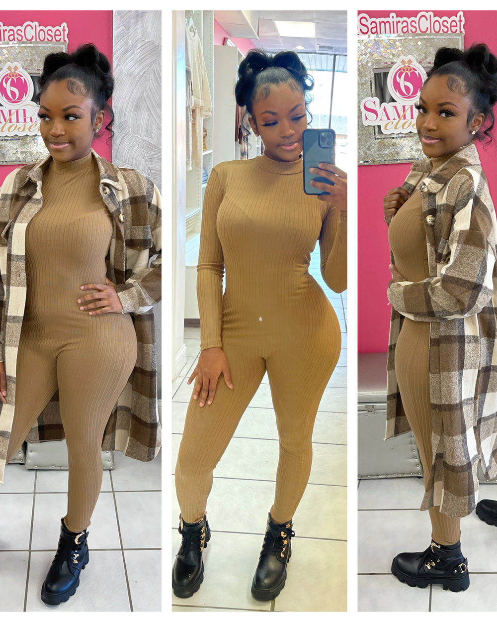 Mock Neck Long Sleeve Jumpsuit-Mocha