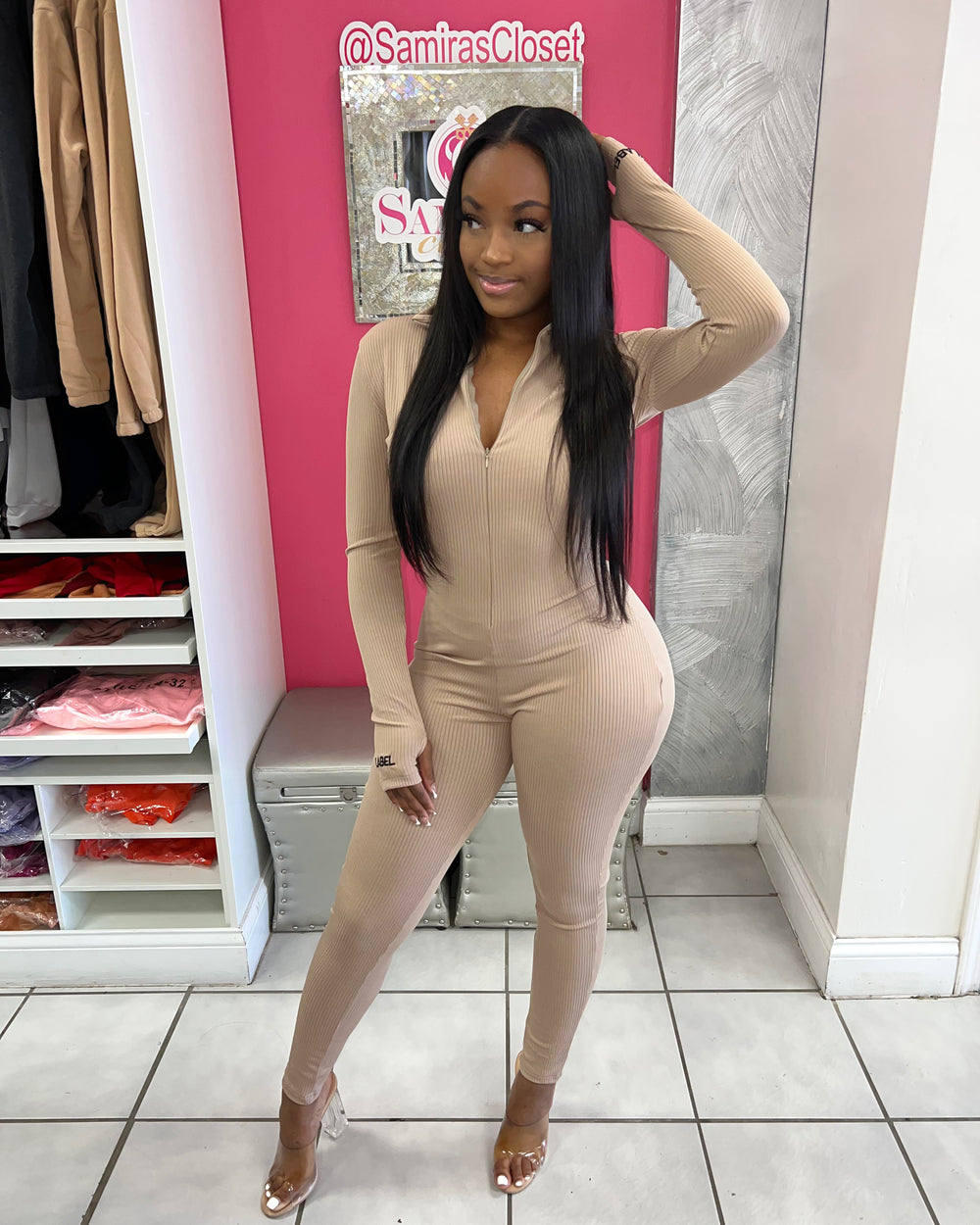 Lucky Label Jumpsuit-Mocha