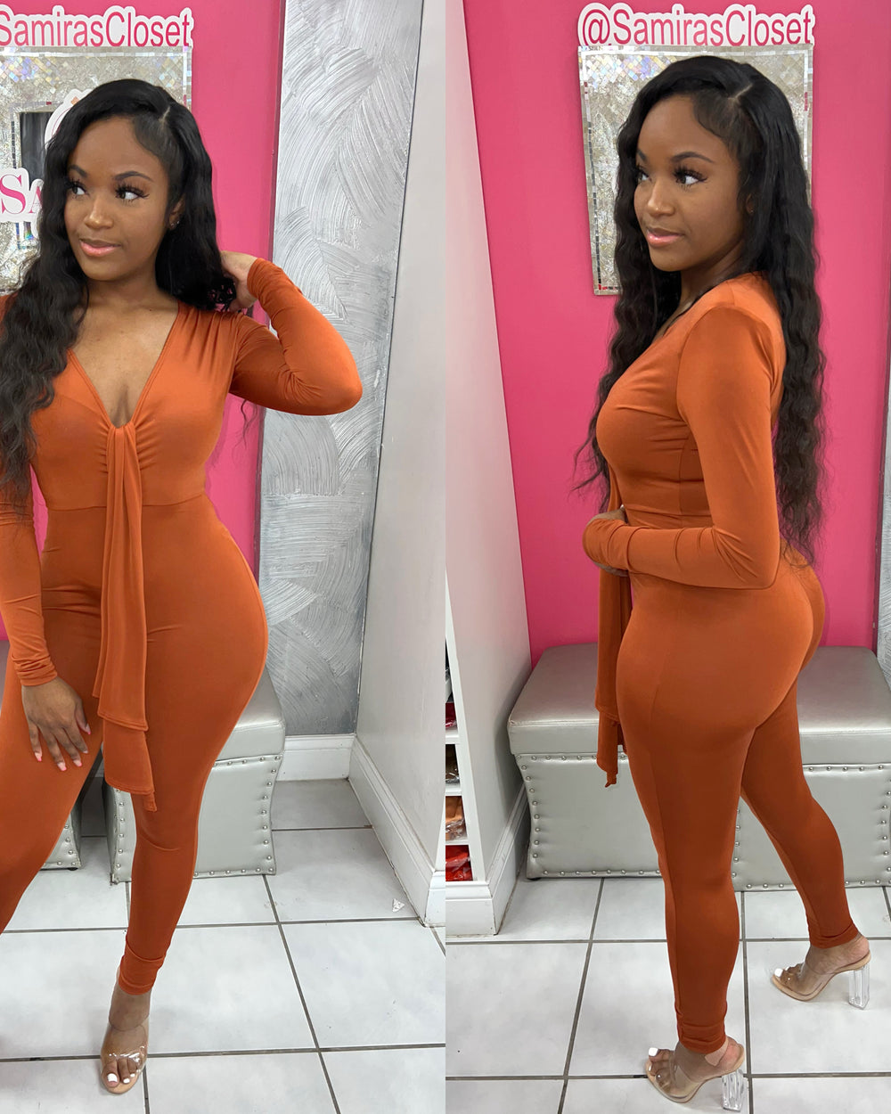 All Eyes On Me Jumpsuit-Rust