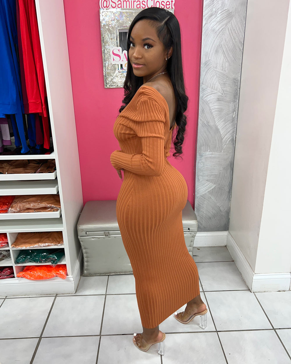 Body Sculpting Sweater Dress-Rust