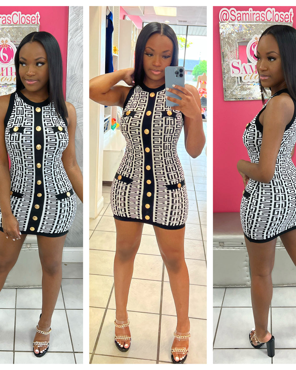 Classy Print Dress-Black/White