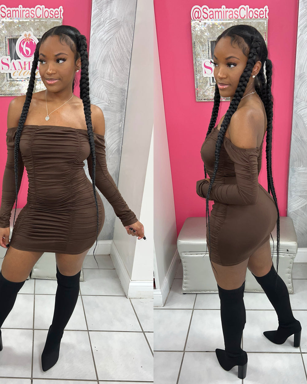Beauty Secret Mini Dress-Chocolate