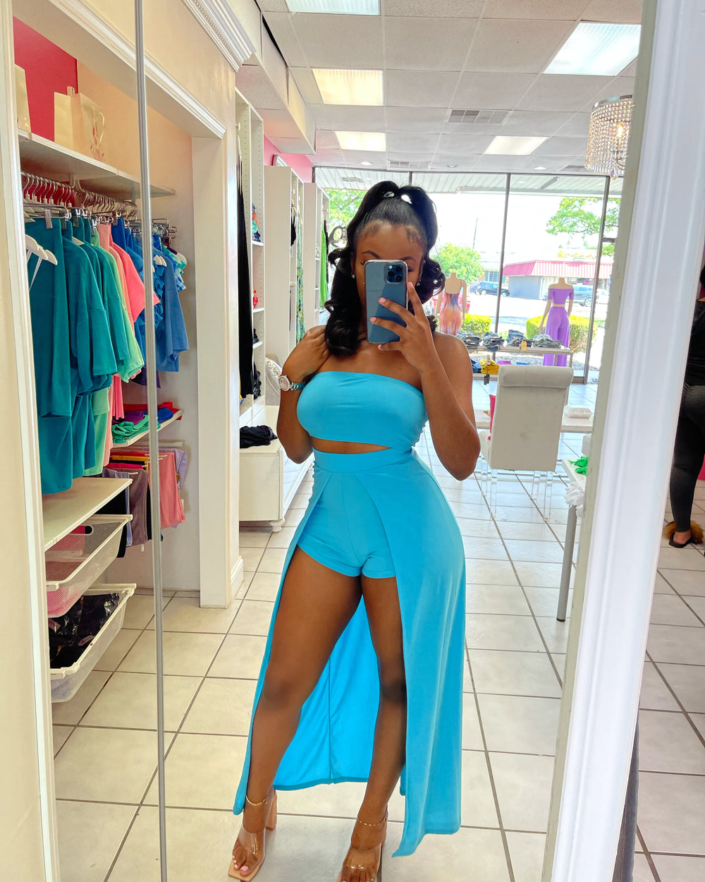 Tube Top Skort Maxi Set-Turquoise