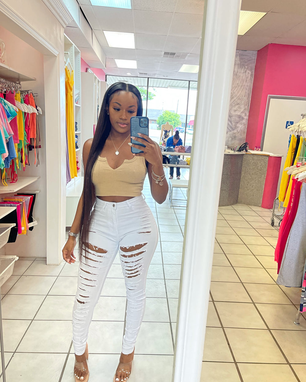 Extra Stretch Distressed Denim-White